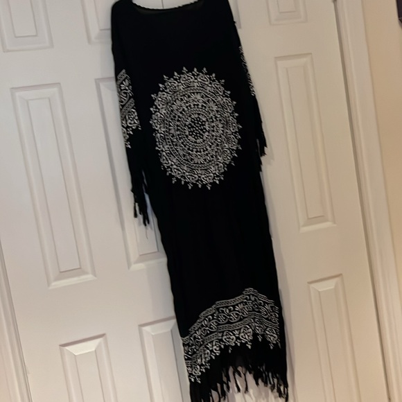 Vintage style Boho chic white black dress with fringe details Sz M - Picture 6 of 13